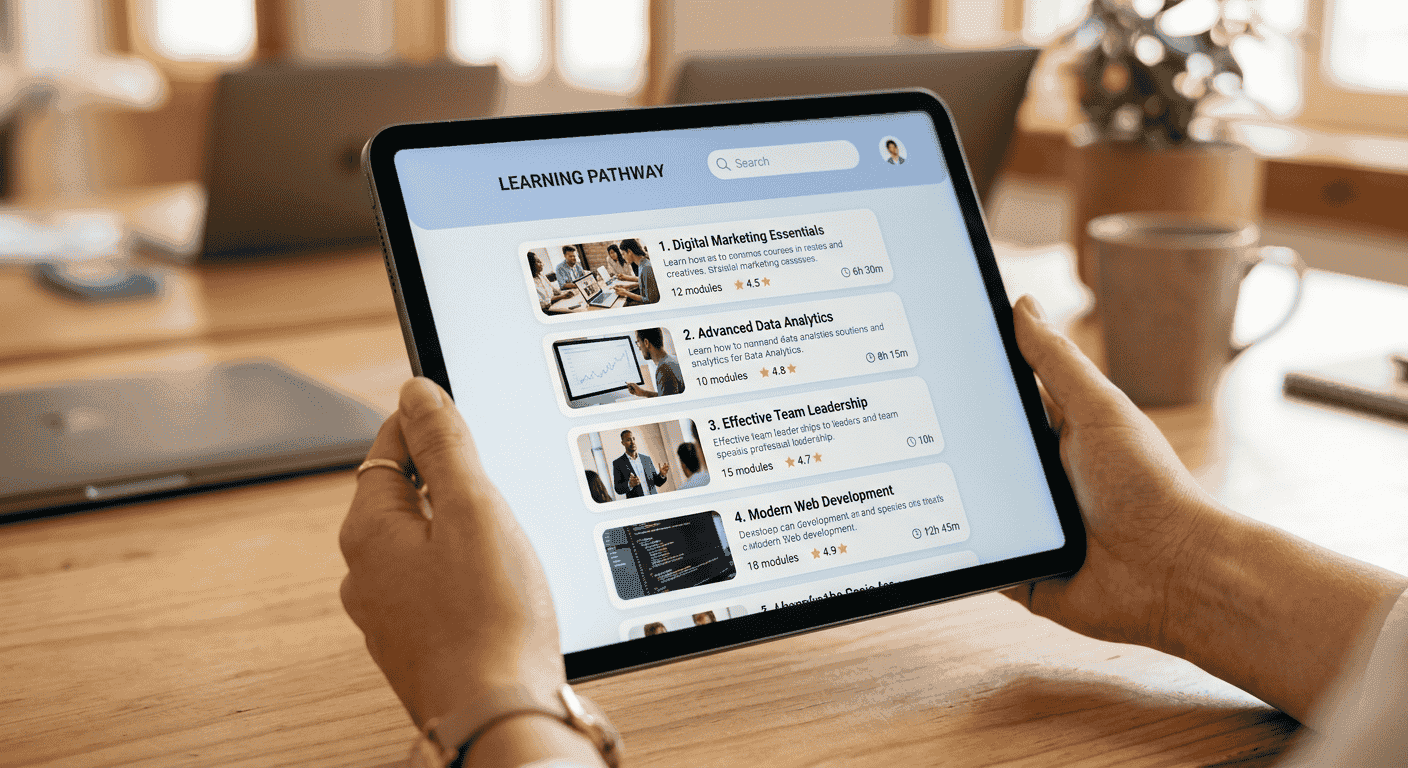 Apprenant consultant la liste des programmes sur une tablette